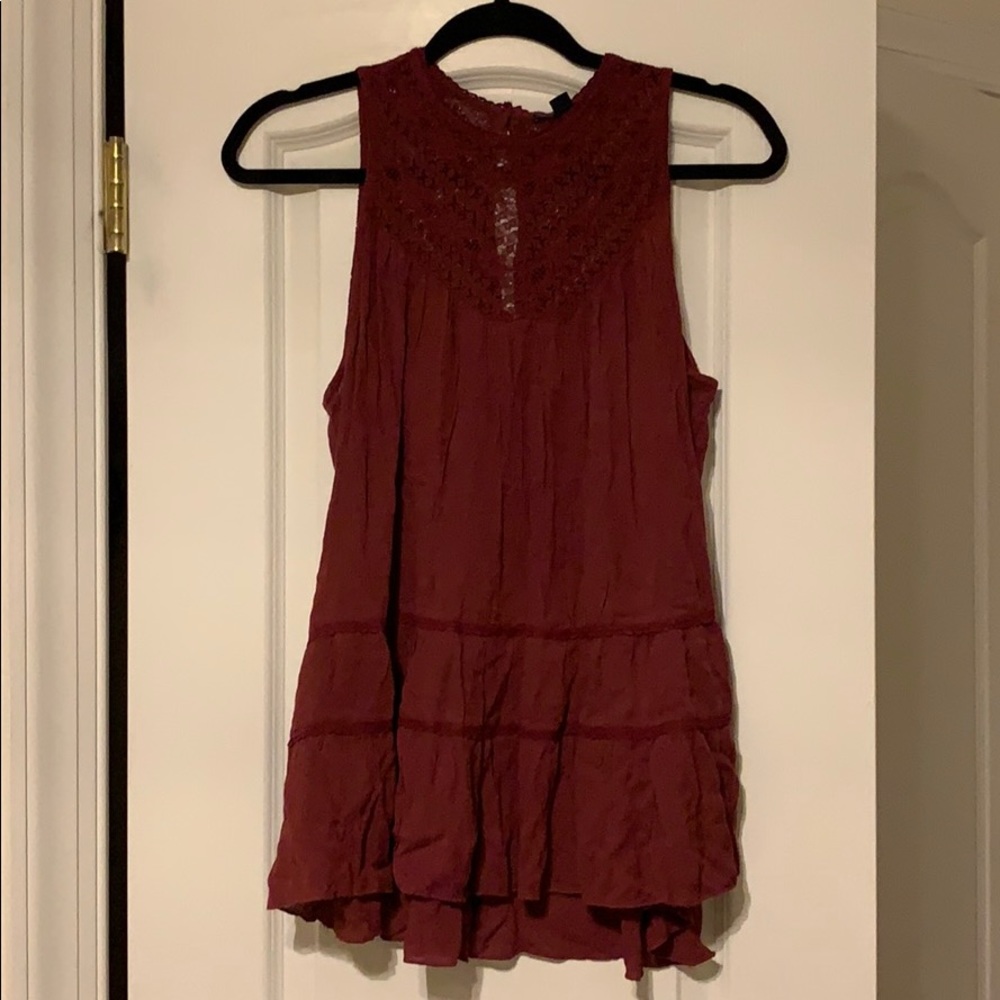 Red long tank top with lace detailing